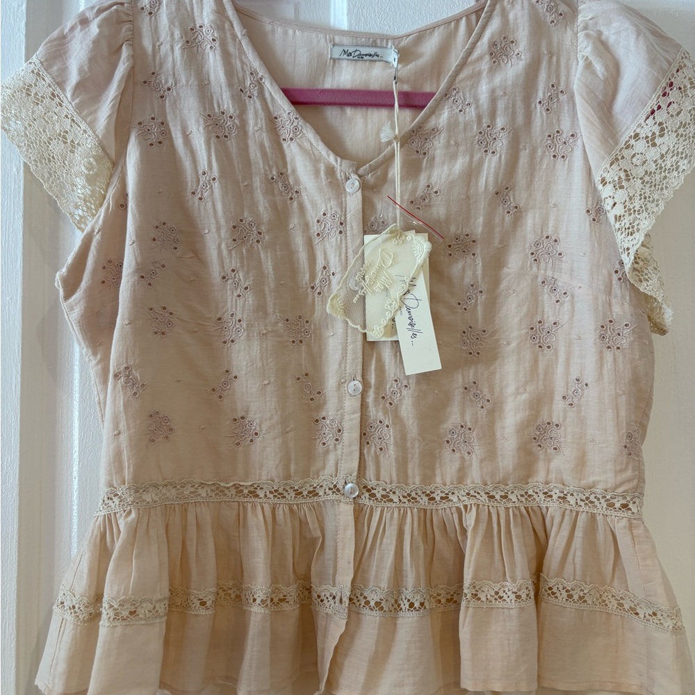 NWT Mes Demoiselles Peach Eyelet Lace Blouse - Picture 3 of 3
